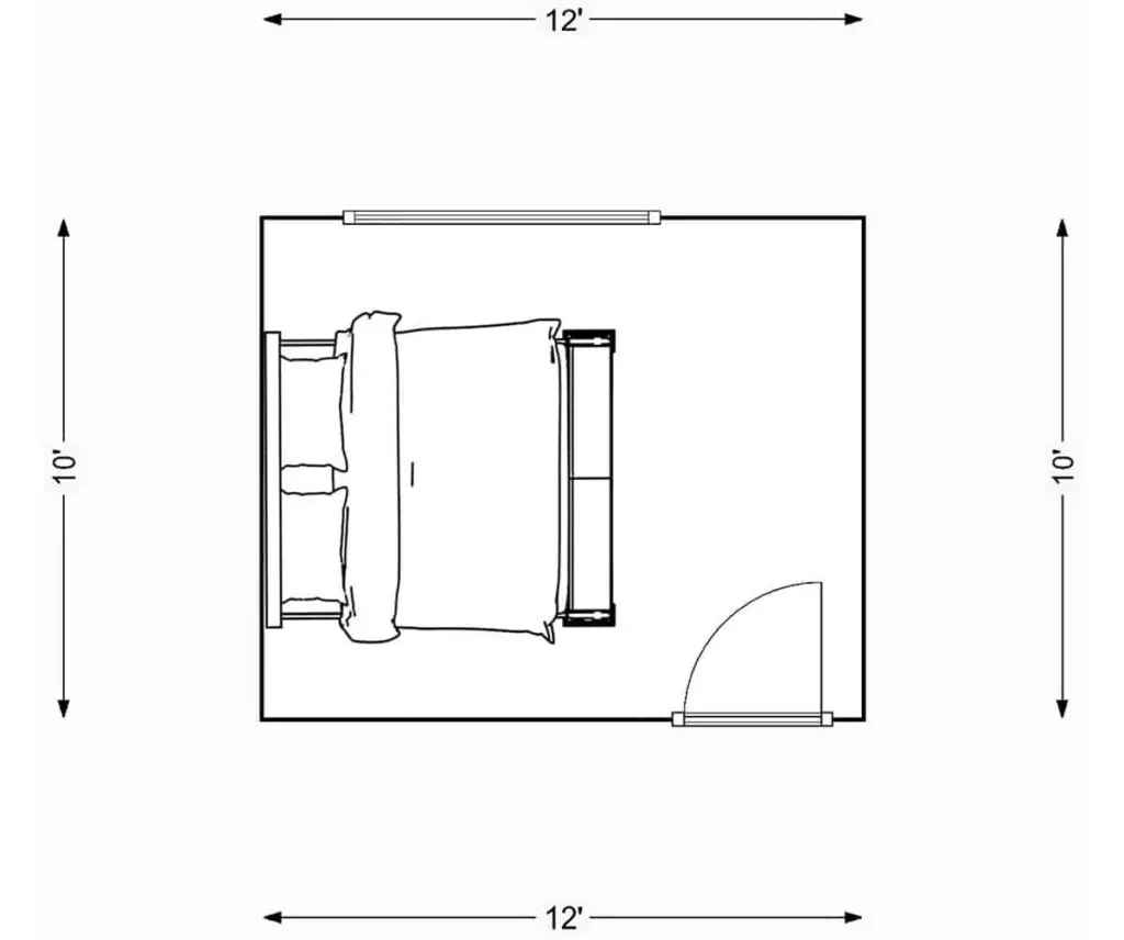 10' x 12' bedroom with king size bed sketch view