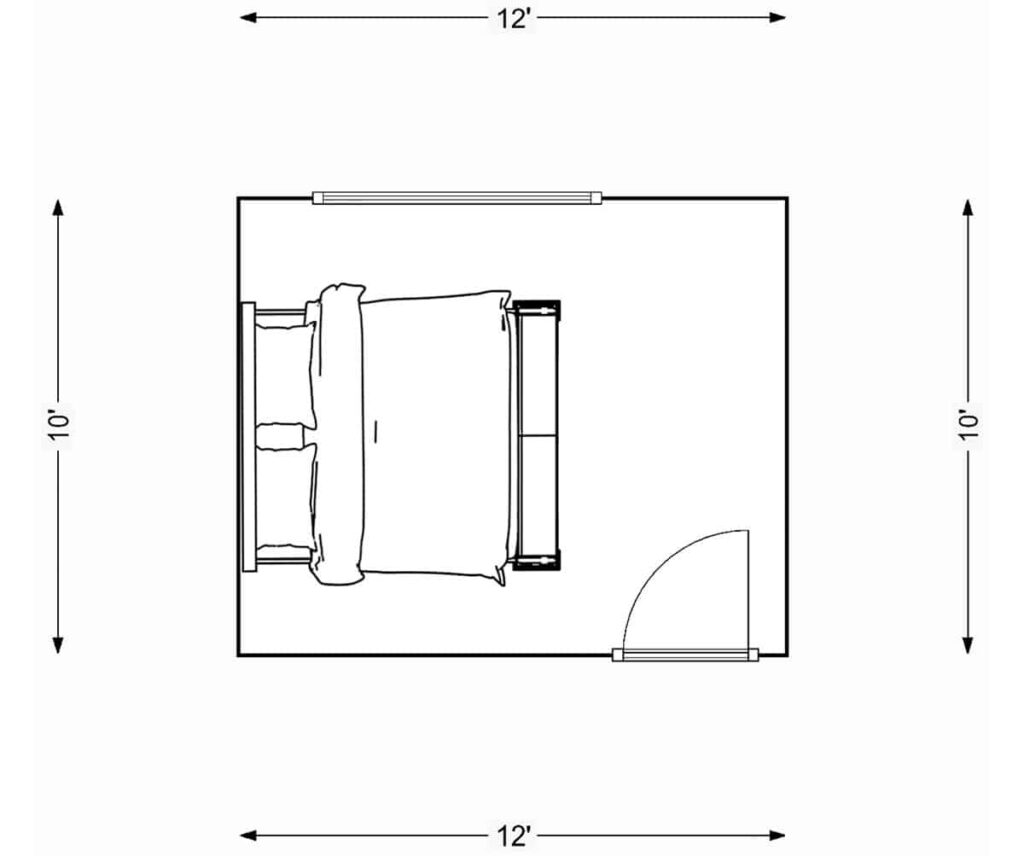 10' x 12' bedroom with king size bed sketch view