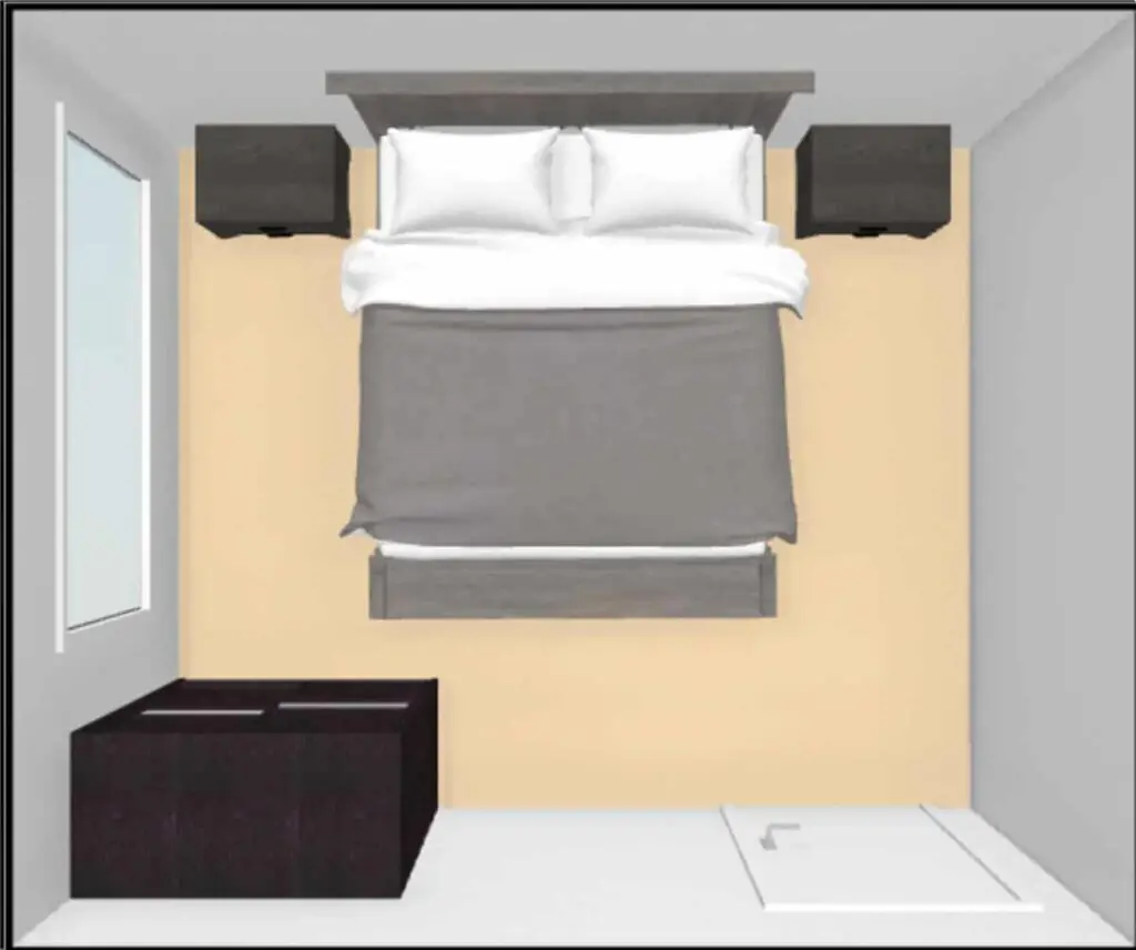 What size bed fits in a 10x12 bedroom - king size bed, 2 bedside tables, closet
